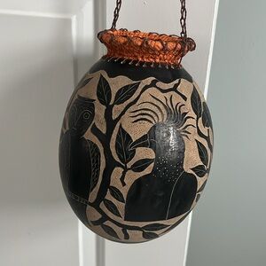 Peruvian Hand Made Carved and Painted Hanging Vase
